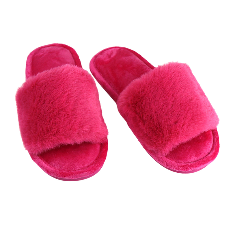 Hot pink fluffy slippers deals