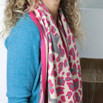 Reversible Animal Print Jacquard Scarf | Pink/Grey