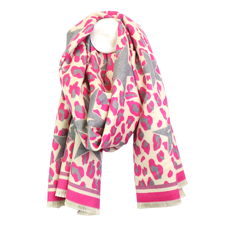 Reversible Animal Print Jacquard Scarf | Pink/Grey