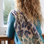 Reversible Leopard Print Jacquard Scarf | Blue Ombre