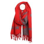 Reversible Star Scarf with Fringe | Red/Grey