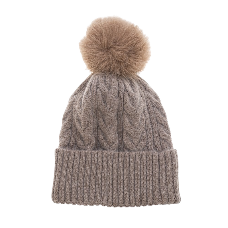 ADORE Cable Knit Hat Pom Pom Hat (Cappuccino Beige) – About Living