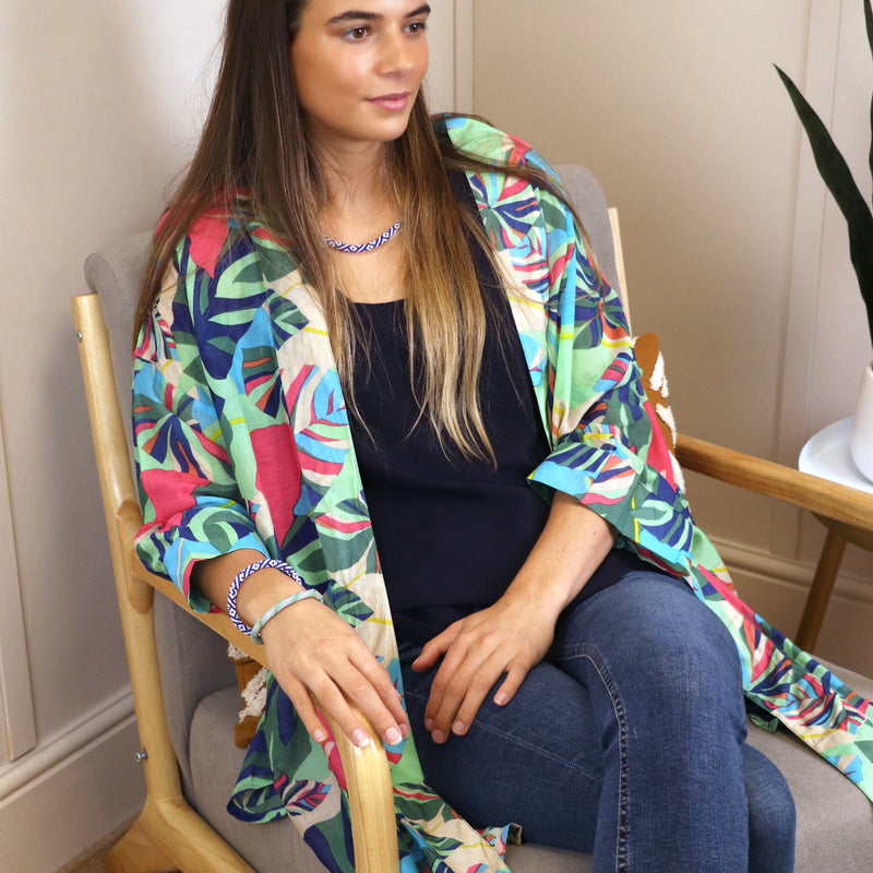 Tropical Leaf Print Kimono | Multicolour