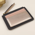 Vegan Leather Card Holder | Beige & Silver
