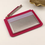 Vegan Leather Card Holder | Fuchsia & Silver