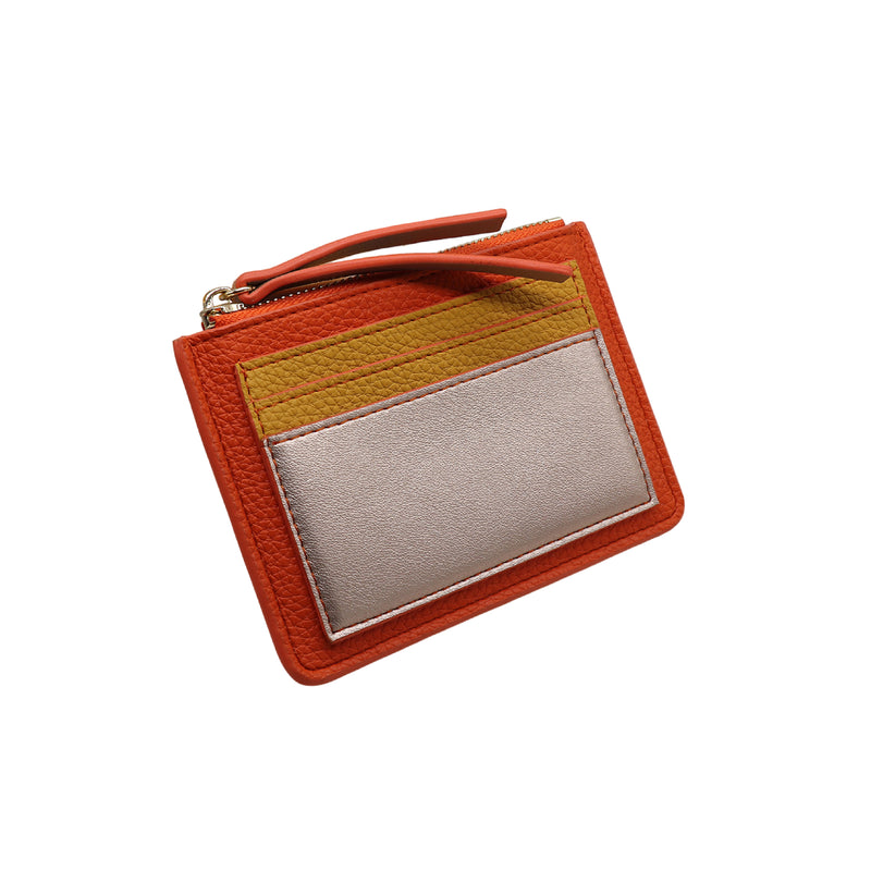 Vegan Leather Card Holder | Orange & Silver