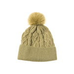 Women's Cable Knit Hat with Faux Fur Pom Pom | Artichoke Green