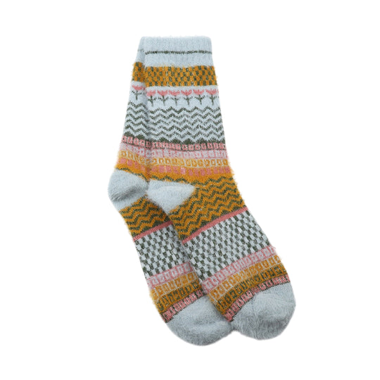 Women's Cosy Cottage Core Ankle Socks  | Pale Blue/Ochre
