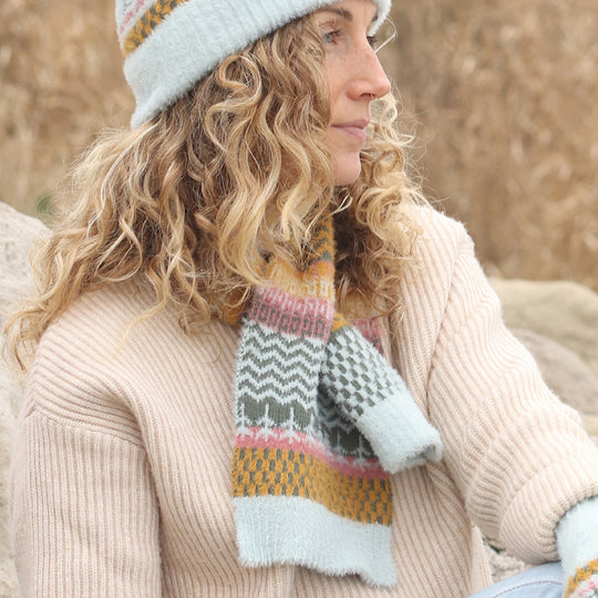 Women's Cottage Core Pull Through Scarf | Baby Blue/Mustard