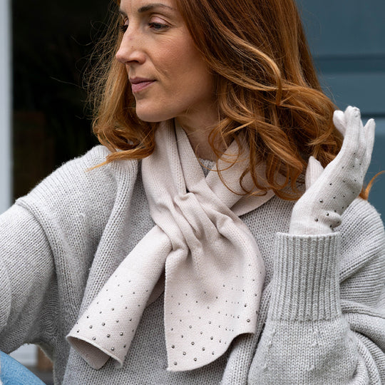 Women's Crystal Pull Through Scarf | Cream