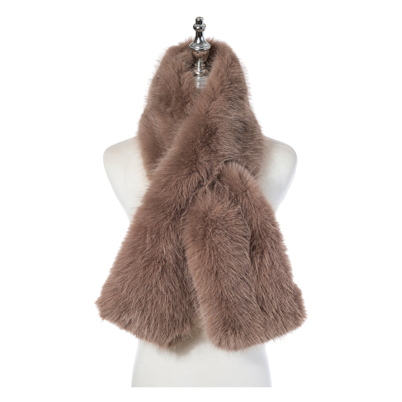 Women's Faux Fur Pull Through Scarf | Mocha Mousse Brown