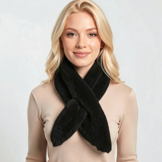 Women's Faux Fur Wrap-Over Scarf | Ebony