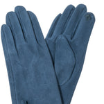 Women's Faux Suede Gloves with Button Detail | China Blue