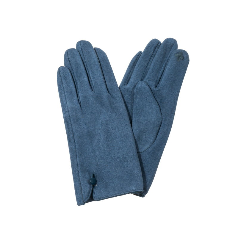 Women's Faux Suede Gloves with Button Detail | China Blue