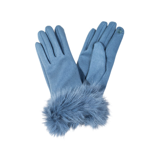Women's Faux Suede Gloves with Faux Fur Cuffs | China Blue