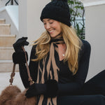 Women's Faux Suede Gloves with Faux Fur Cuffs | Ebony Black