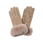 Women's Faux Suede Gloves with Faux Fur Cuffs | Linen