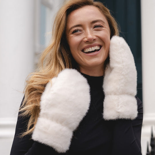 Women's Fluffy Mittens | Winter White