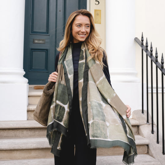 Women's Patchwork Print Scarf | Green