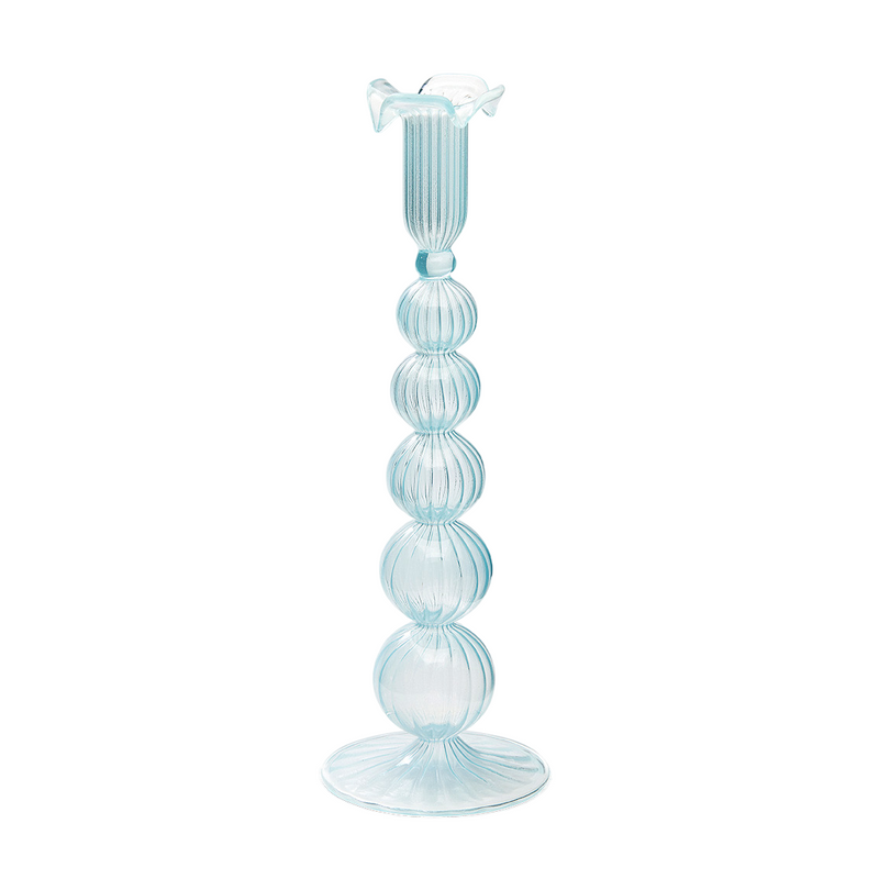 Cloudy Taper Candle Holder | Blue Glass | 29cm