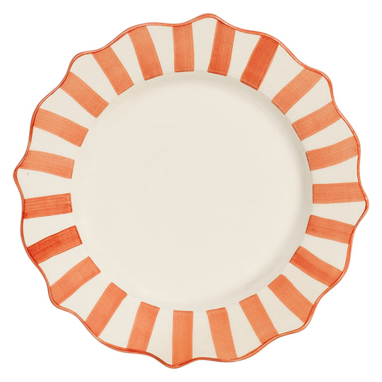 Scalloped Ceramic Candy Cane Dinner Plate | Red & White