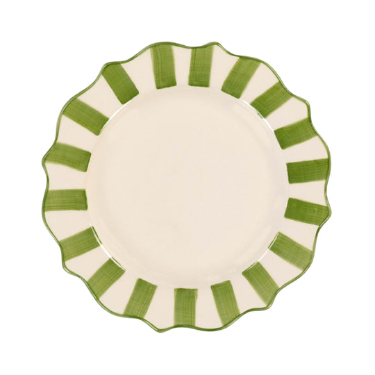 Scalloped Edge Breakfast Plate | Green & White
