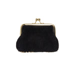 Corduroy Clip Closure Coin Purse | Black/Gold