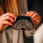 Corduroy Clip Closure Coin Purse | Black/Gold