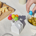 Balloon-Tipped Snack Forks in House Holder | Set of 6