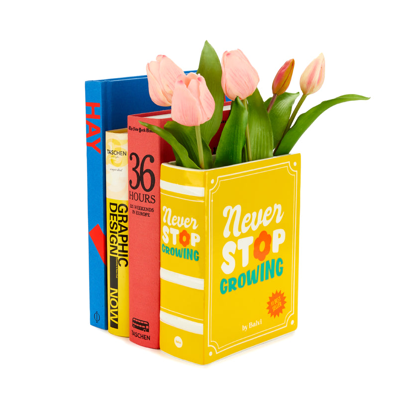 Book-Shaped Vase | 'Never Stop Growing' | Yellow