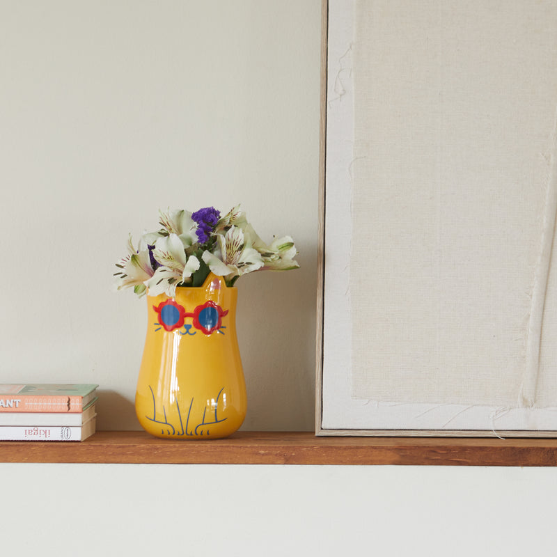 Cool Cat Vase | Yellow | 17cm
