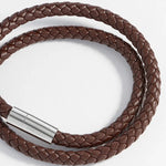 Men's Double Plaited Leather Bracelet | Brown