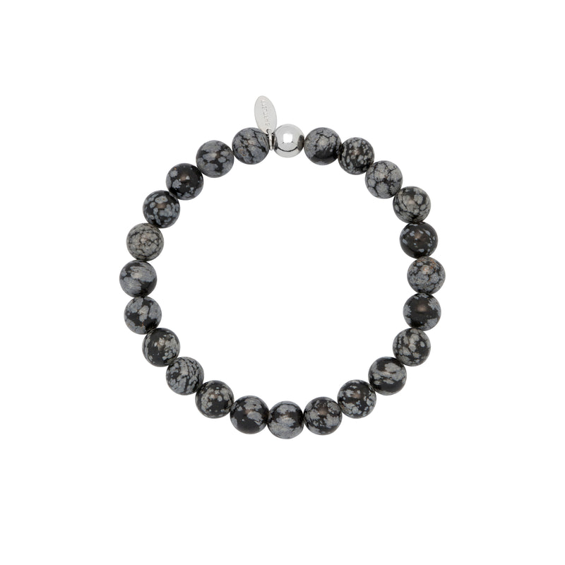 Men's Snowflake Obsidian Beaded Bracelet | Black & Grey