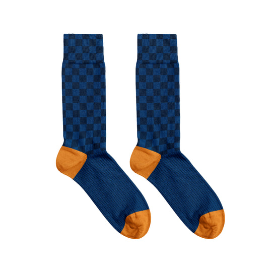 Men's Checkered Socks | Blue & Orange
