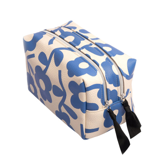 Blue Floral Double Zip Wash Bag