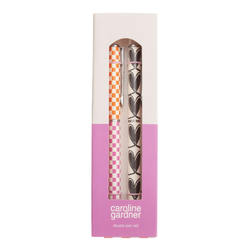 Boxed Ballpoint Pens | Checkerboard/Looped Hearts | Set of 2