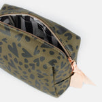 Khaki/Black Hearts Cube Cosmetic Bag