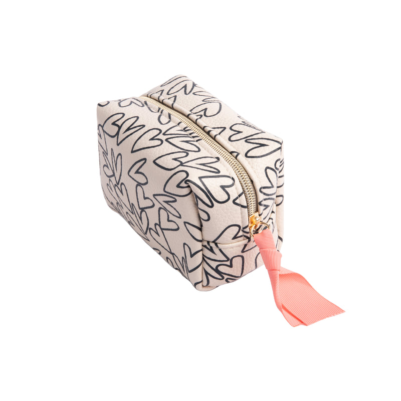 Mono Outline Hearts Cube Cosmetic Bag | Mini