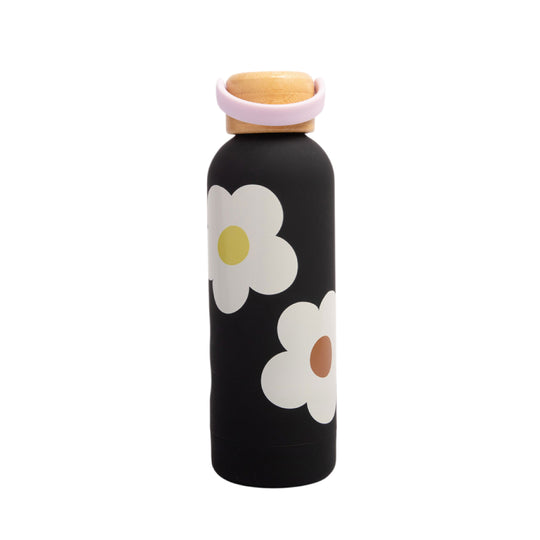 Multi Flower Metal Water Bottle | Charcoal