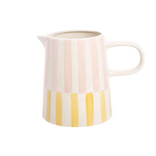 Offset Stripe Stoneware Jug | Pink & Yellow | 15cm