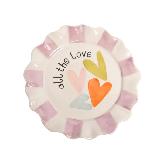 Scalloped 'All The Love' Multi Hearts Side Plate | Purple | 21cm