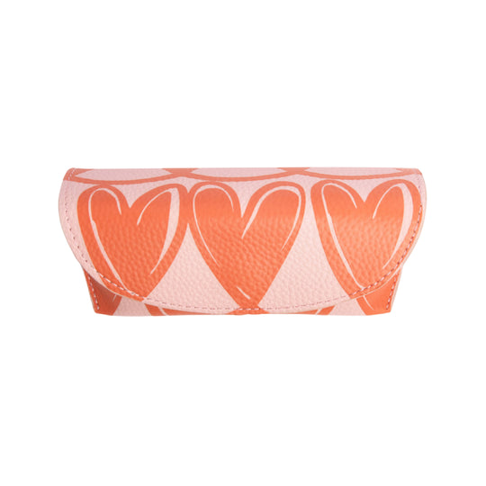 Vegan Leather Flap Glasses Case | Looped Hearts | Pink & Orange