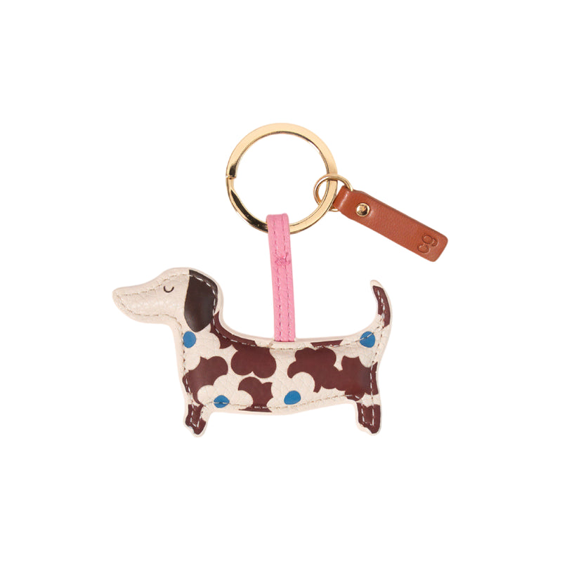 Vegan Leather Floral Sausage Dog Keyring | Wine & Blue