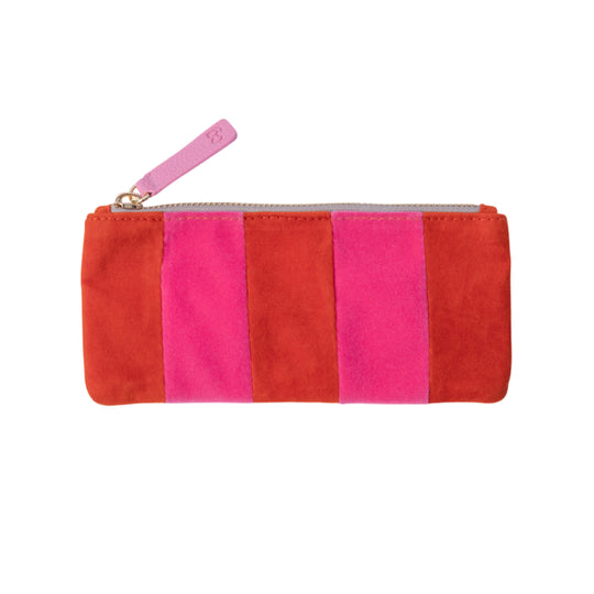Velvet Rectangle Stripe Pencil Case | Orange & Pink
