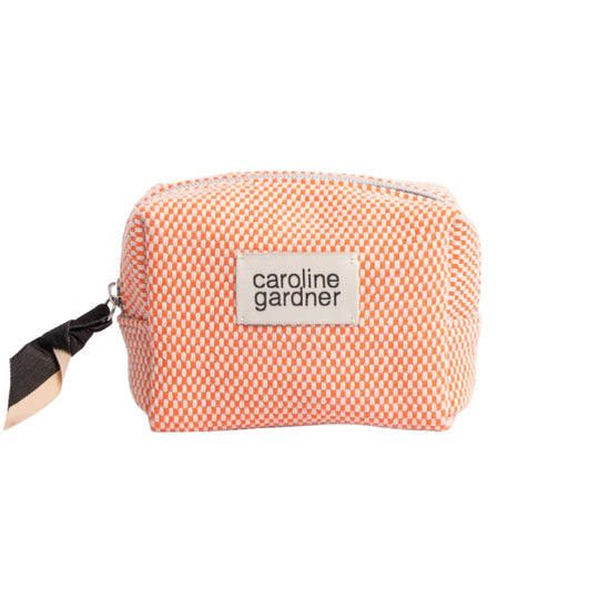 Mini Woven Check Cube Cosmetic Bag | Orange