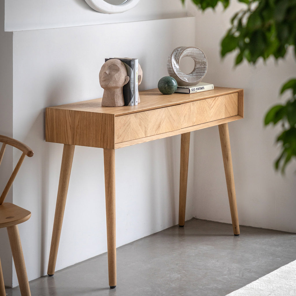 Gallery | Milano Chevron 2 Drawer Console Table - Oak – About Living