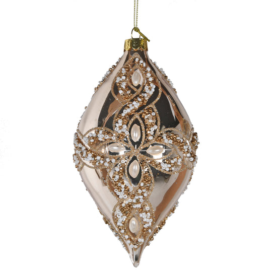 Luxe Beaded Teardrop Bauble | Gold & White