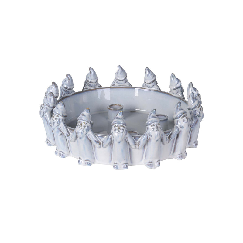 4-Taper Candle Holder with Decorative Santa Figurines | White Ceramic | 30cm