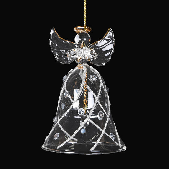 Glass Angel Christmas Tree Decoration with Glitter Detail | 9cm