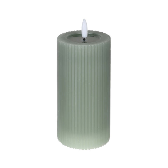 LED Pillar Candle with Ribbed Detail | Sage | 18cm